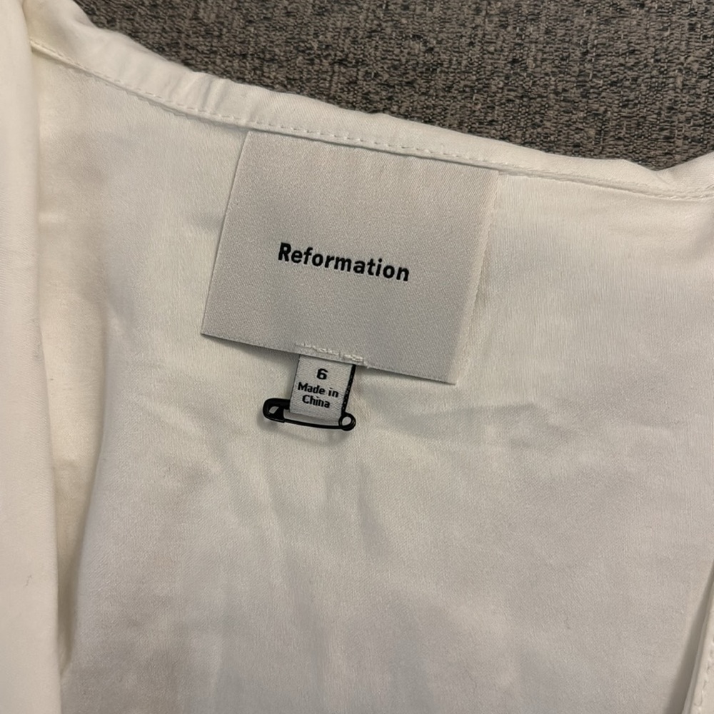 Reformation White Peplum Tie-Front Blouse with Scalloped Trim - Picture 7 of 11